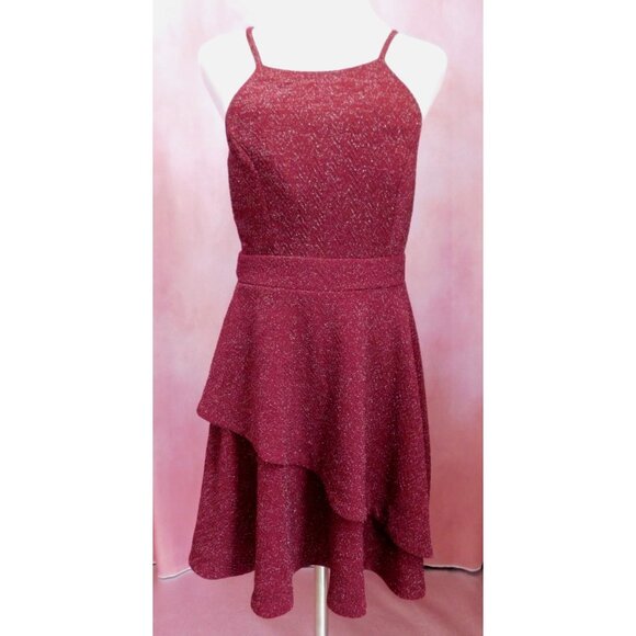 Speechless Burgundy Glitter Formal Dress Size 9 Metallic Spaghetti Straps - Picture 1 of 9